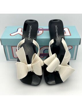 Jeffrey Campbell Size 6 Sugary Sandals black with cream bow NWT